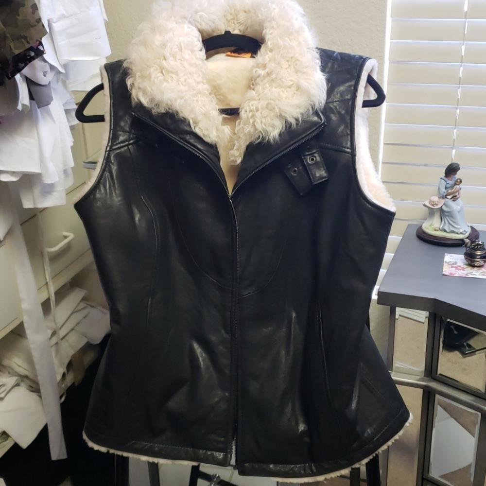 Tory Burch Leather Fur Lined Vest